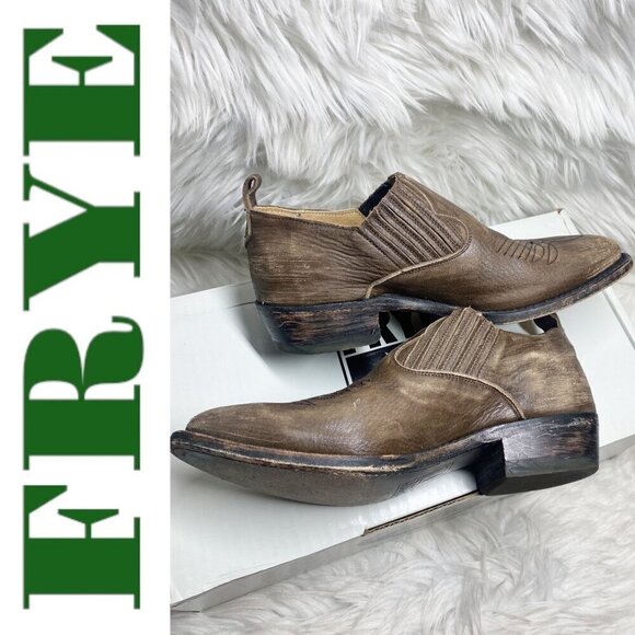 FRYE Billy Urban Cowboy Shootie Leather Slip On Charcoal Brown Gray, Size 6.5 - Picture 11 of 15